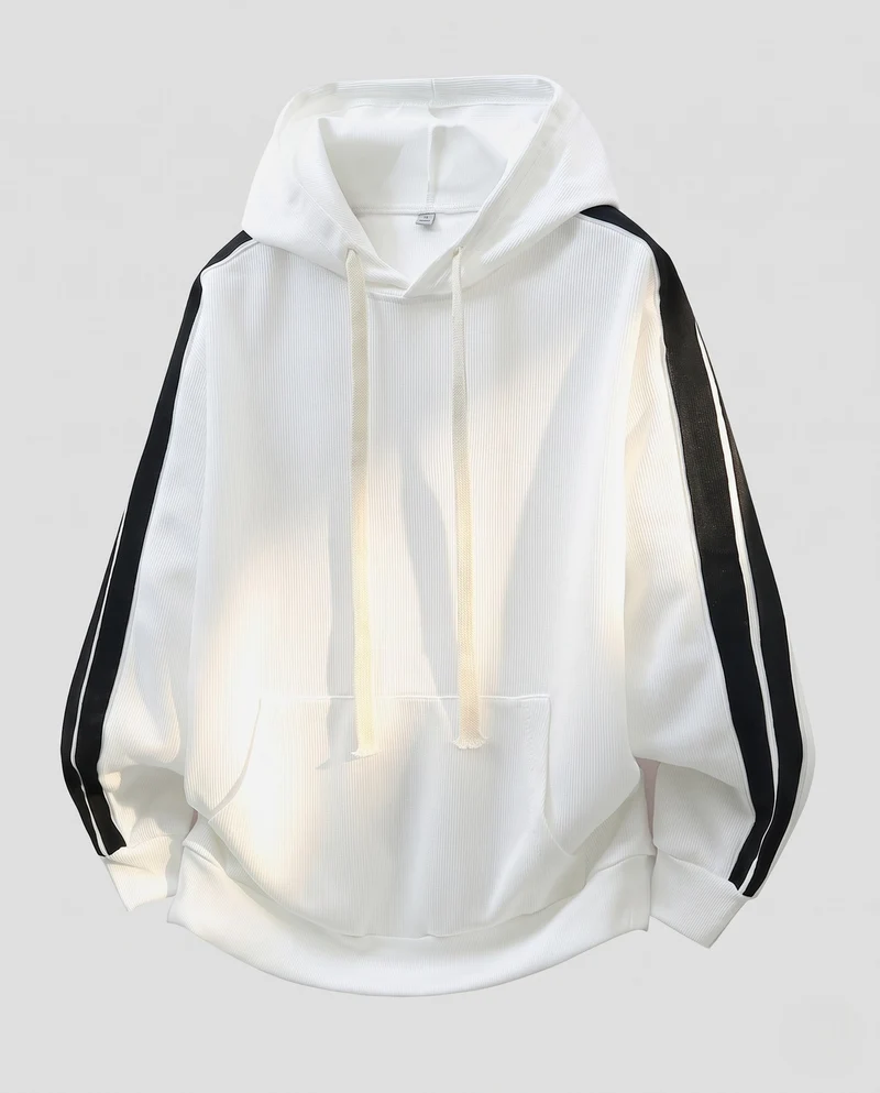 Unisex Oversize Kapuzenpullover mit seitlichen Kontraststreifen und Kängurutasche