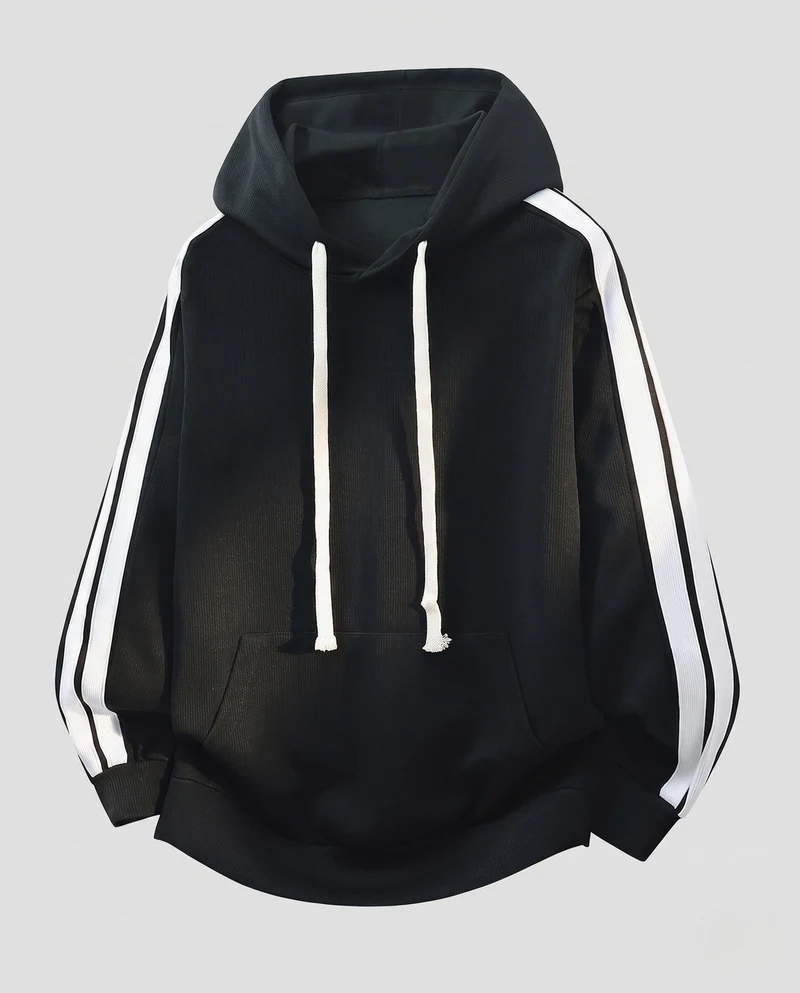 Unisex Oversize Kapuzenpullover mit seitlichen Kontraststreifen und Kängurutasche