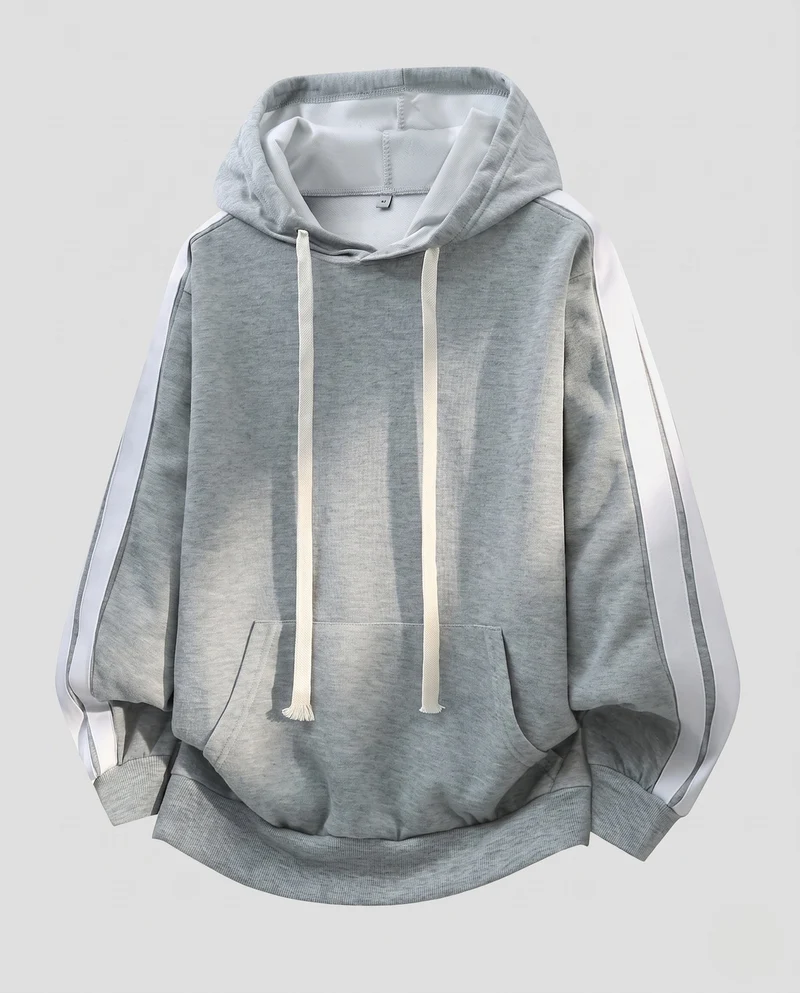 Unisex Oversize Kapuzenpullover mit seitlichen Kontraststreifen und Kängurutasche