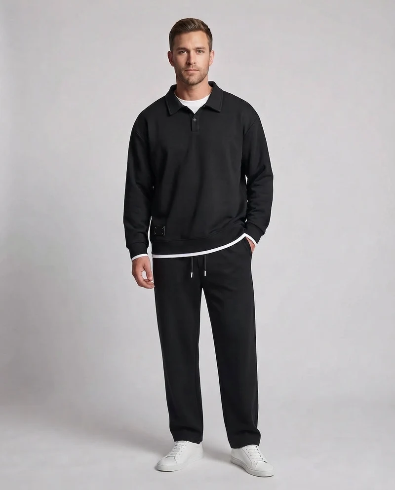 Unisex Oversize-Polo-Sweatshirt-Set mit weiterer Jogginghose