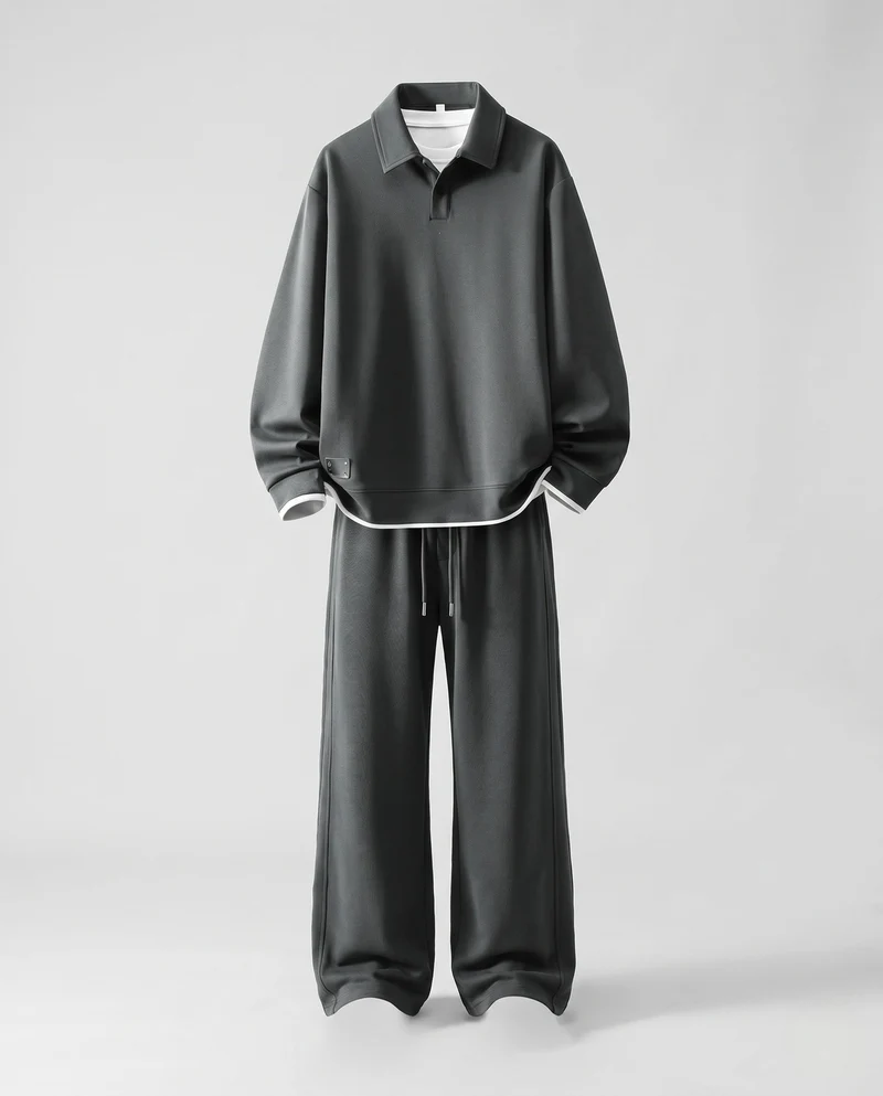Unisex Oversize-Polo-Sweatshirt-Set mit weiterer Jogginghose