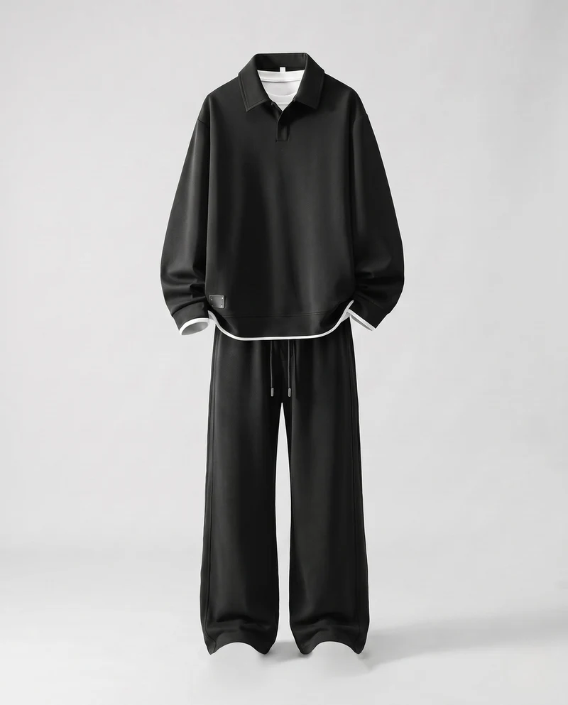 Unisex Oversize-Polo-Sweatshirt-Set mit weiterer Jogginghose