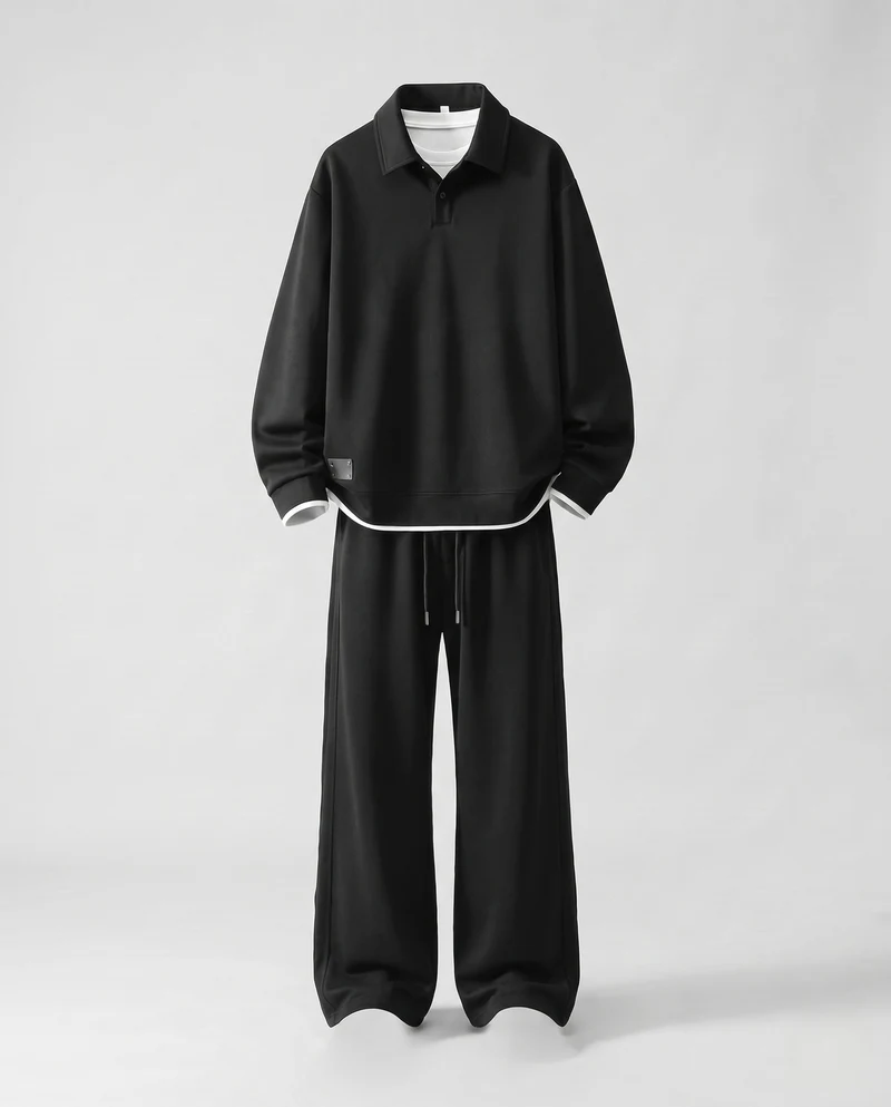 Unisex Oversize-Polo-Sweatshirt-Set mit weiterer Jogginghose