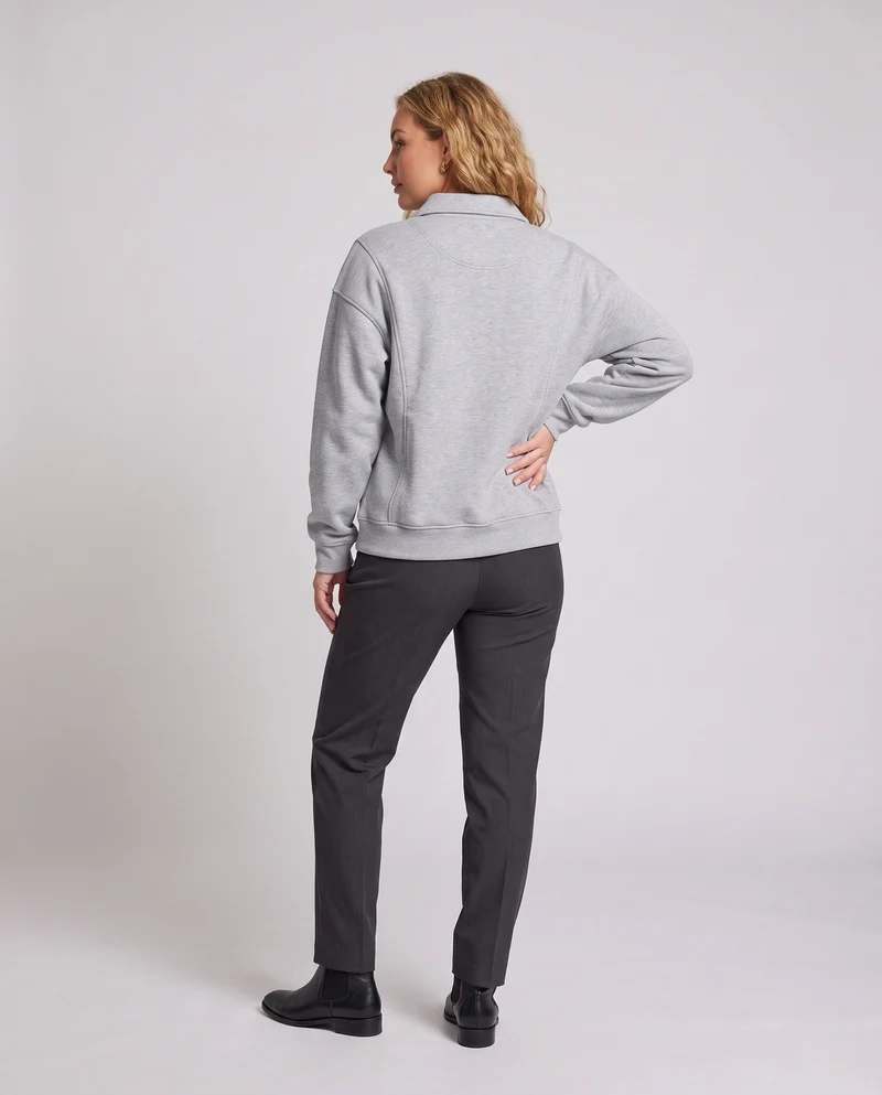 [Unisex] Oversize-Polo-Sweatshirt mit Hemdkragen und verdecktem Halbreißverschluss