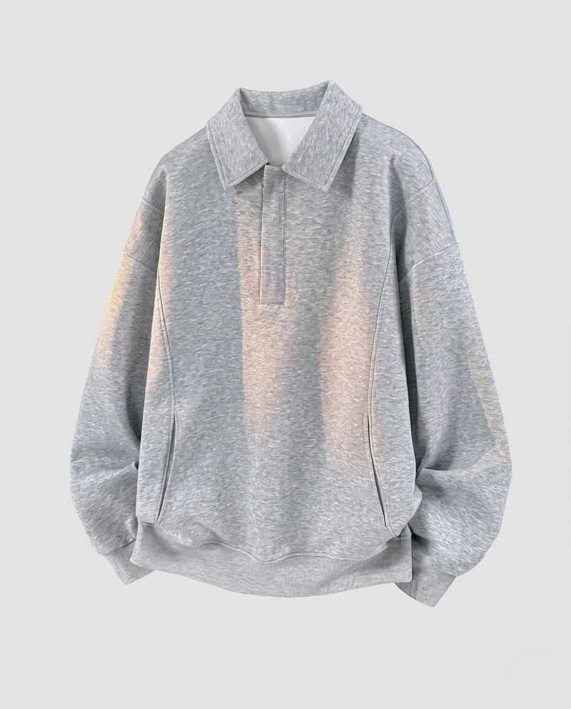 [Unisex] Oversize-Polo-Sweatshirt mit Hemdkragen und verdecktem Halbreißverschluss