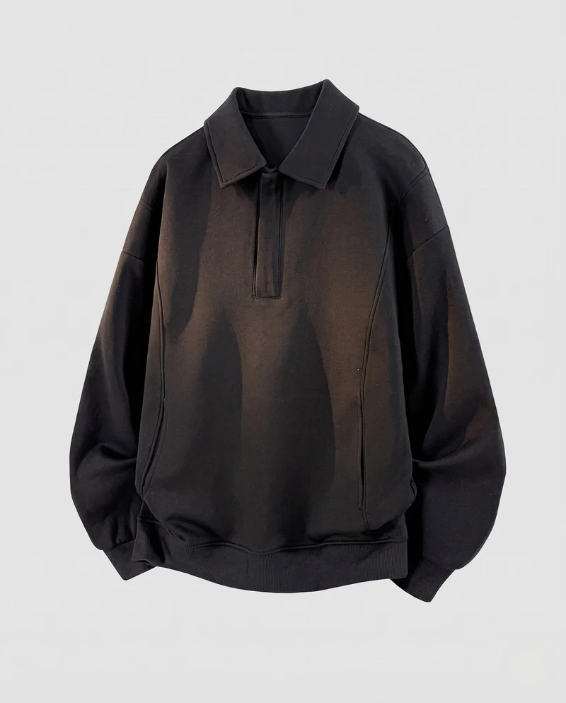 [Unisex] Oversize-Polo-Sweatshirt mit Hemdkragen und verdecktem Halbreißverschluss