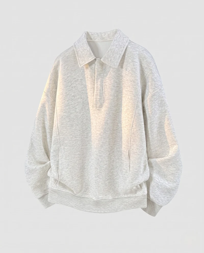 [Unisex] Oversize-Polo-Sweatshirt mit Hemdkragen und verdecktem Halbreißverschluss