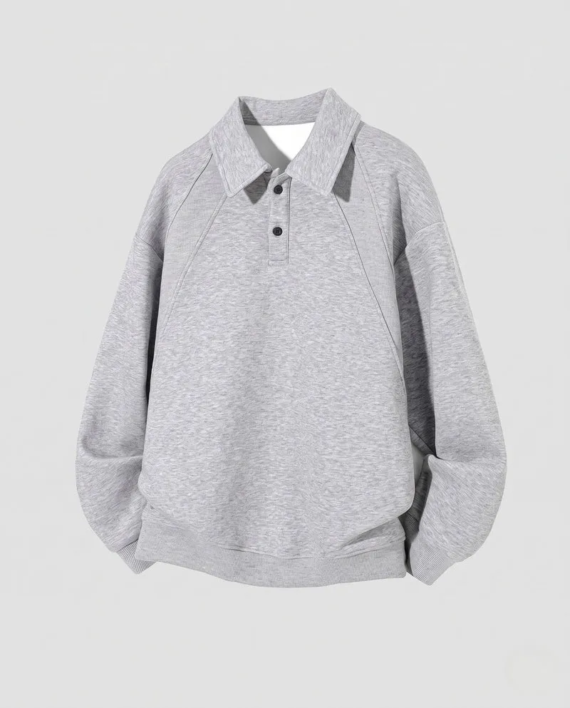 Unisex Oversize-Poloshirt-Sweatshirt mit Kentkragen, Raglanärmeln & geripptem Saum
