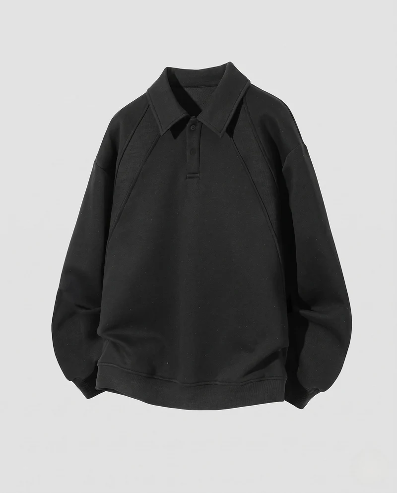 Unisex Oversize-Poloshirt-Sweatshirt mit Kentkragen, Raglanärmeln & geripptem Saum