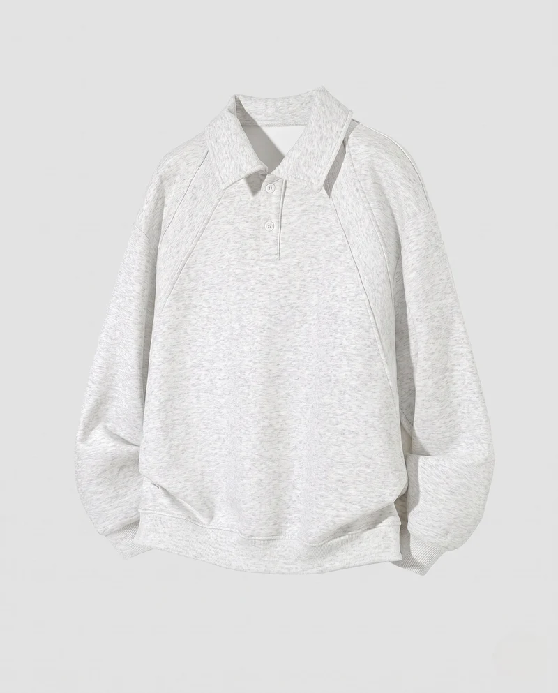 Unisex Oversize-Poloshirt-Sweatshirt mit Kentkragen, Raglanärmeln & geripptem Saum