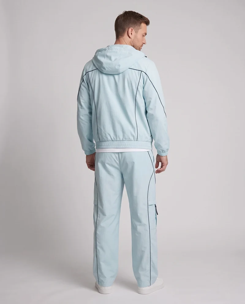 Herren Leichte Windbreaker Trainingsanzug mit Kapuzen-Reißverschlussjacke & Cargo Jogginghosen Nord Taschen