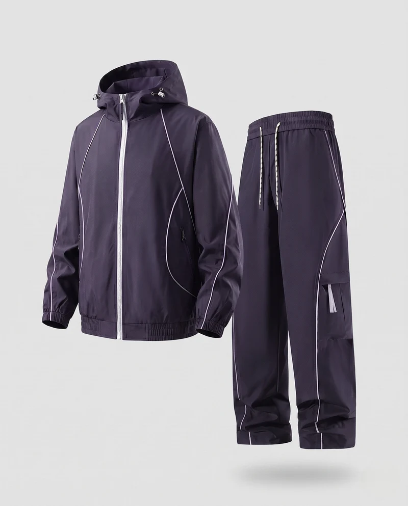 Herren Leichte Windbreaker Trainingsanzug mit Kapuzen-Reißverschlussjacke & Cargo Jogginghosen Nord Taschen