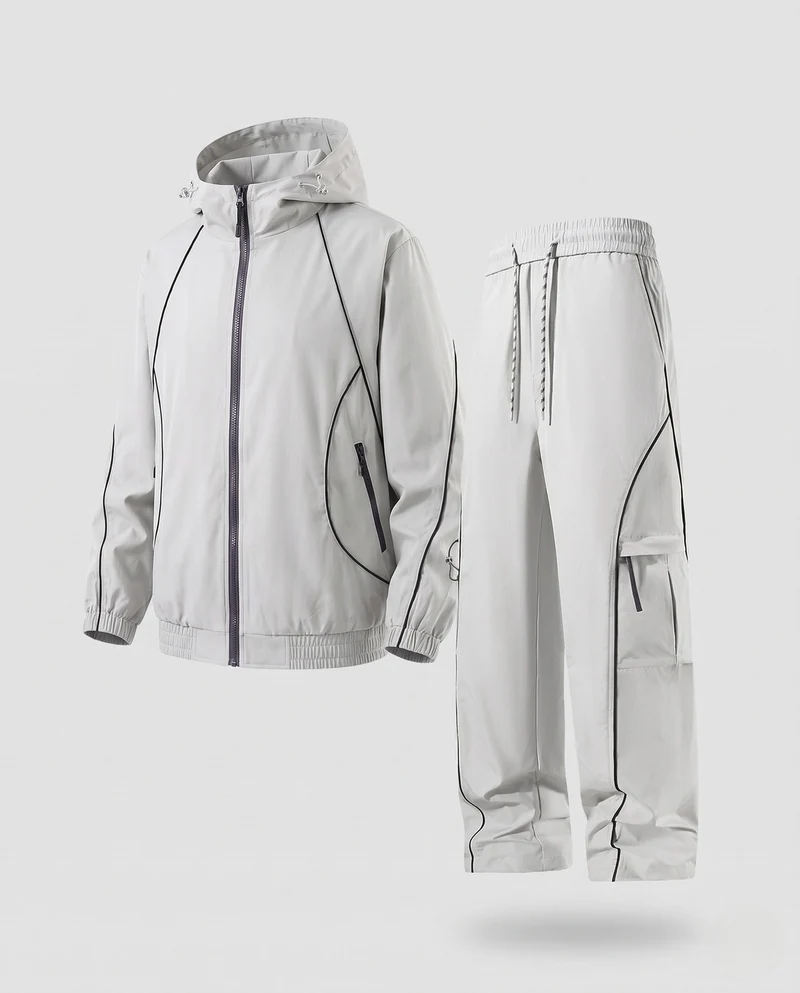 Herren Leichte Windbreaker Trainingsanzug mit Kapuzen-Reißverschlussjacke & Cargo Jogginghosen Nord Taschen