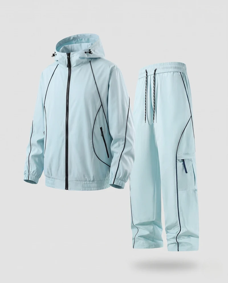Herren Leichte Windbreaker Trainingsanzug mit Kapuzen-Reißverschlussjacke & Cargo Jogginghosen Nord Taschen