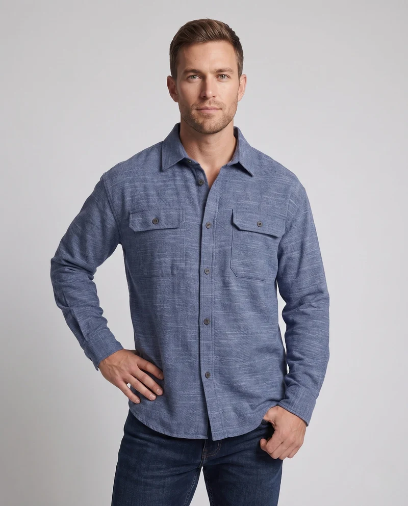 Herren leichte Overshirt im Leinenlook mit aufgesetzten Taschen & boxy Silhouette Nord Taschen