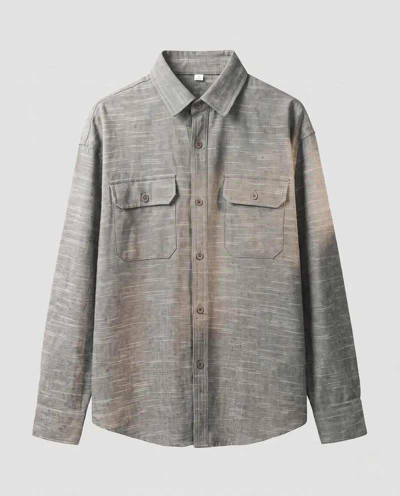 Herren leichte Overshirt im Leinenlook mit aufgesetzten Taschen & boxy Silhouette Nord Taschen
