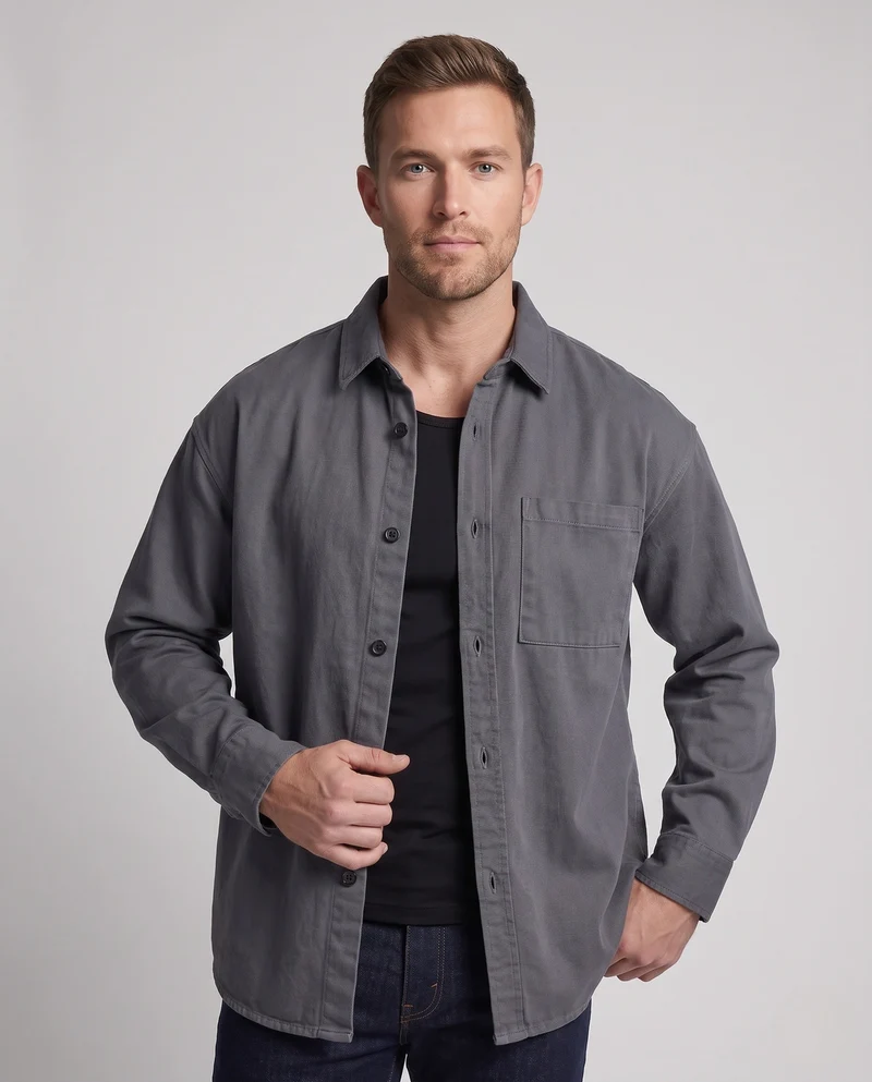 Herren locker geschnittenes Overshirt aus robustem Baumwolltwill mit Brusttasche Nord Taschen