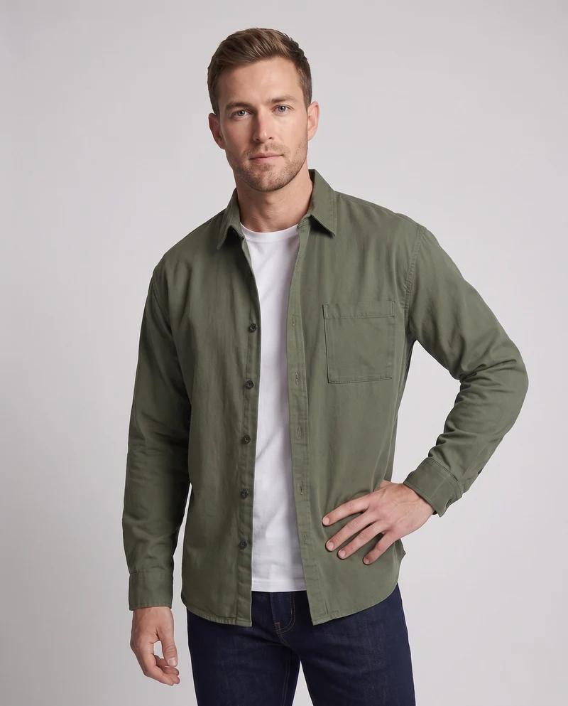 Herren locker sitzende Overshirt-Jacke aus Baumwollmischung mit Brusttasche & durchgehendem Knopfverschluss Nord Taschen