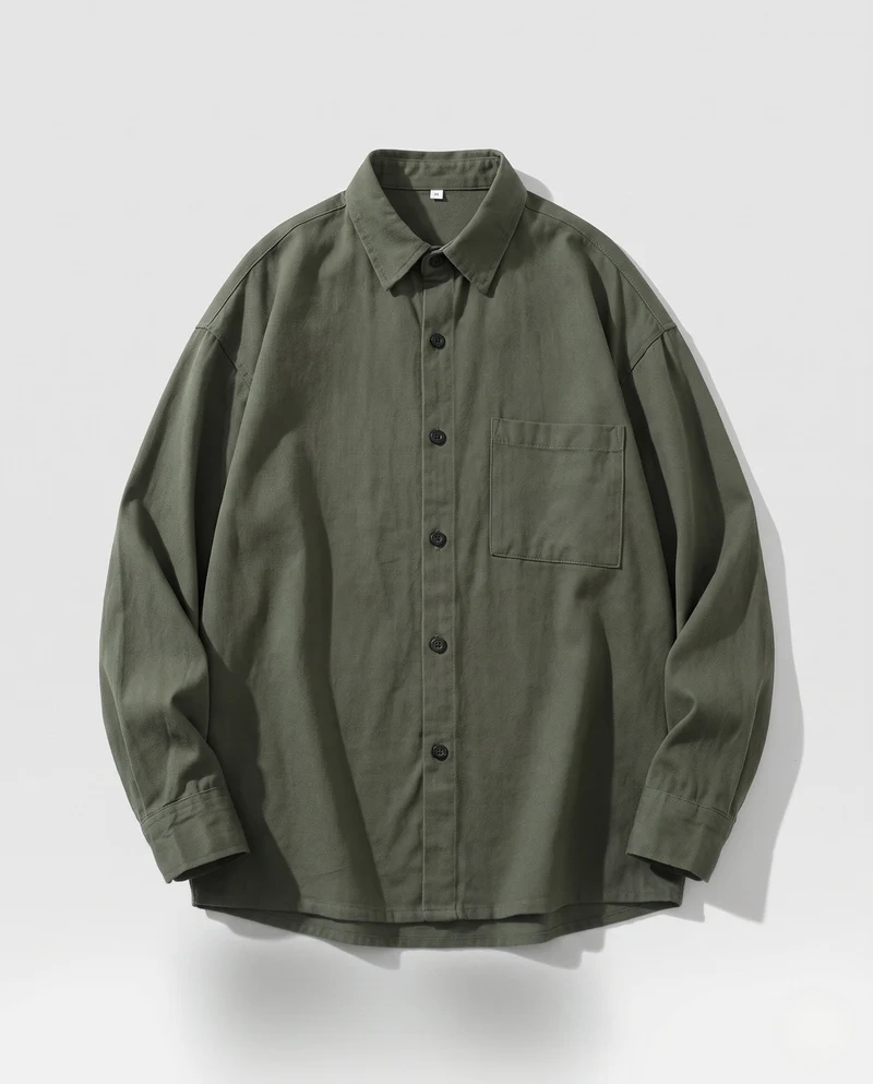 Herren locker sitzende Overshirt-Jacke aus Baumwollmischung mit Brusttasche & durchgehendem Knopfverschluss Nord Taschen