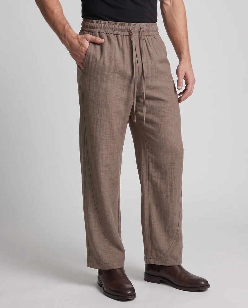 Herren lockere Leinenlook Baggy-Hosen mit elastischem Bund, Bindegürtel und Seitentaschen Nord Taschen