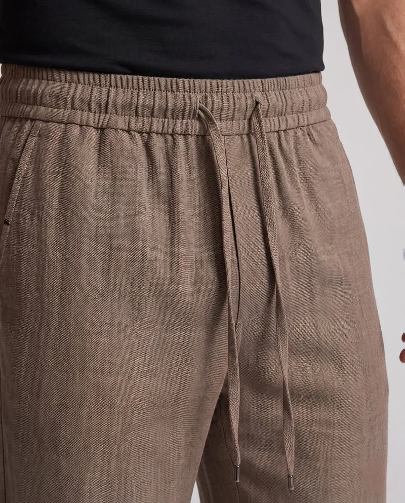 Herren lockere Leinenlook Baggy-Hosen mit elastischem Bund, Bindegürtel und Seitentaschen Nord Taschen