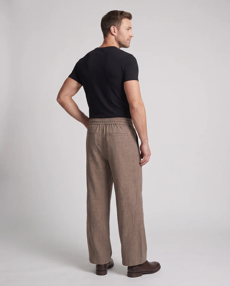 Herren lockere Leinenlook Baggy-Hosen mit elastischem Bund, Bindegürtel und Seitentaschen Nord Taschen