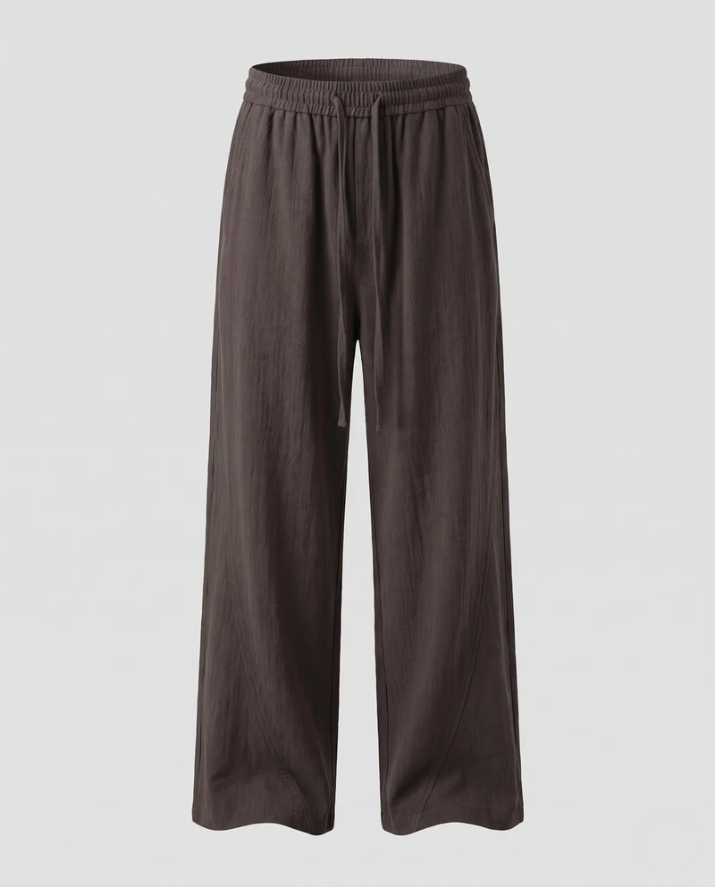 Herren lockere Leinenlook Baggy-Hosen mit elastischem Bund, Bindegürtel und Seitentaschen Nord Taschen