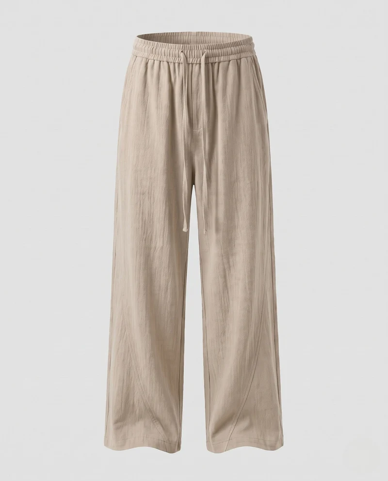 Herren lockere Leinenlook Baggy-Hosen mit elastischem Bund, Bindegürtel und Seitentaschen Nord Taschen