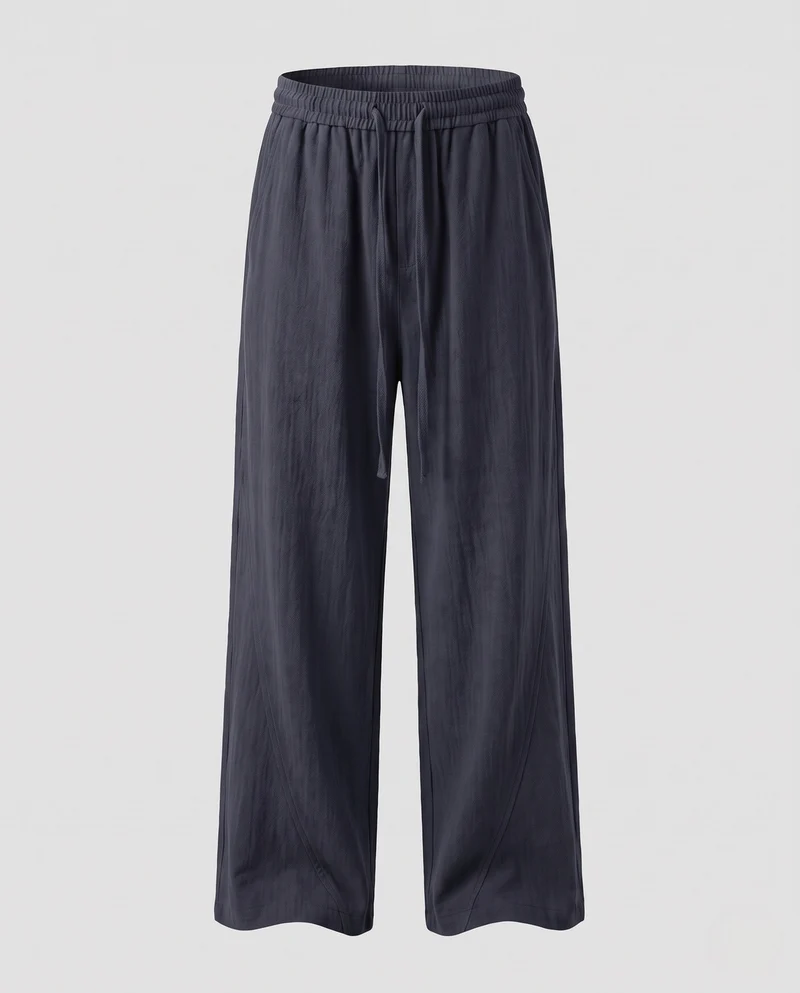 Herren lockere Leinenlook Baggy-Hosen mit elastischem Bund, Bindegürtel und Seitentaschen Nord Taschen