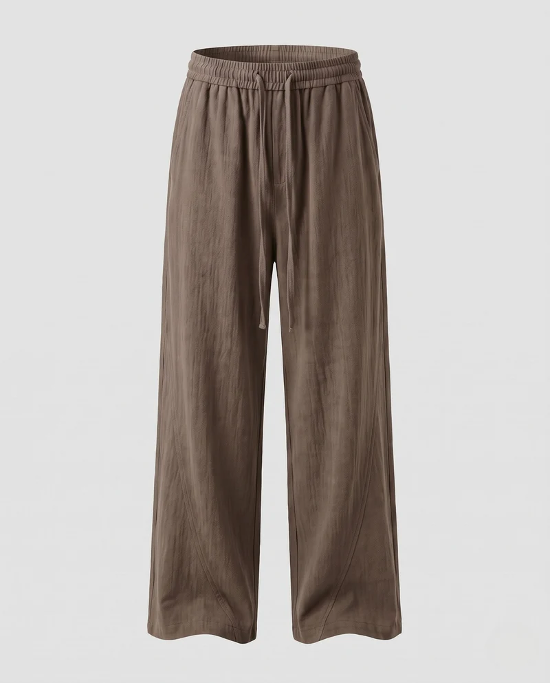 Herren lockere Leinenlook Baggy-Hosen mit elastischem Bund, Bindegürtel und Seitentaschen Nord Taschen