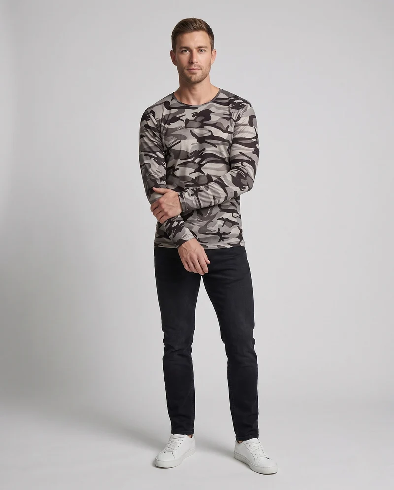 Herren Camouflage Langarmhemd Nord Taschen