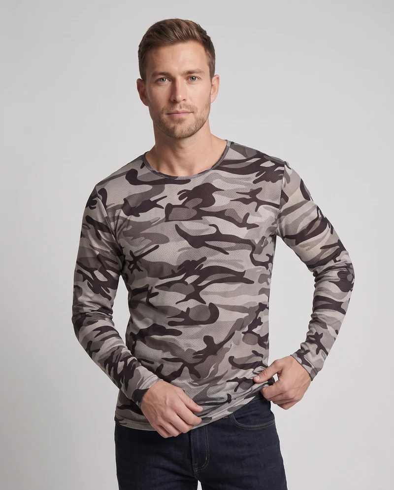 Herren Camouflage Langarmhemd Nord Taschen