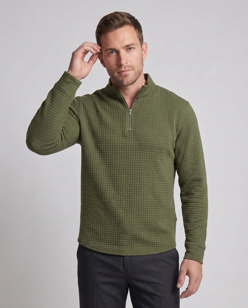 Herren feine Waffelstrick Halb-Reißverschluss mit Stehkragen und urbanem Slim Fit Nord Taschen