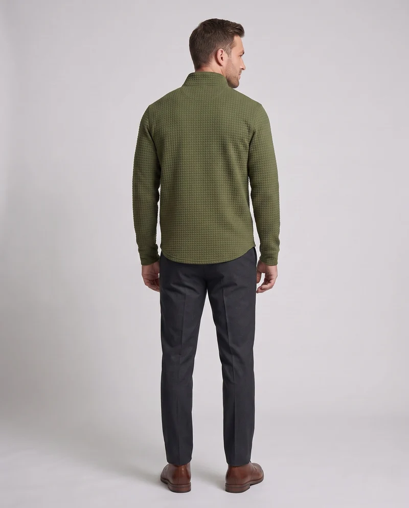 Herren feine Waffelstrick Halb-Reißverschluss mit Stehkragen und urbanem Slim Fit Nord Taschen