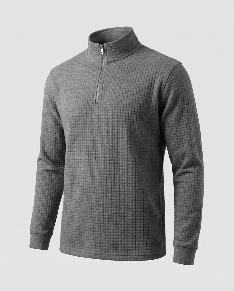 Herren feine Waffelstrick Halb-Reißverschluss mit Stehkragen und urbanem Slim Fit Nord Taschen