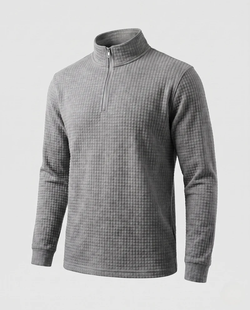 Herren feine Waffelstrick Halb-Reißverschluss mit Stehkragen und urbanem Slim Fit Nord Taschen
