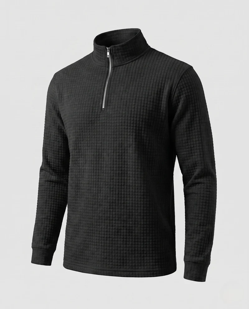 Herren feine Waffelstrick Halb-Reißverschluss mit Stehkragen und urbanem Slim Fit Nord Taschen