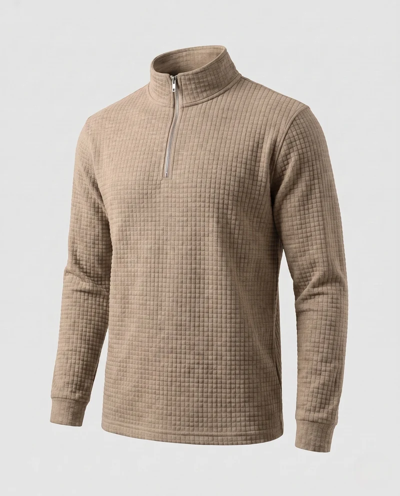 Herren feine Waffelstrick Halb-Reißverschluss mit Stehkragen und urbanem Slim Fit Nord Taschen
