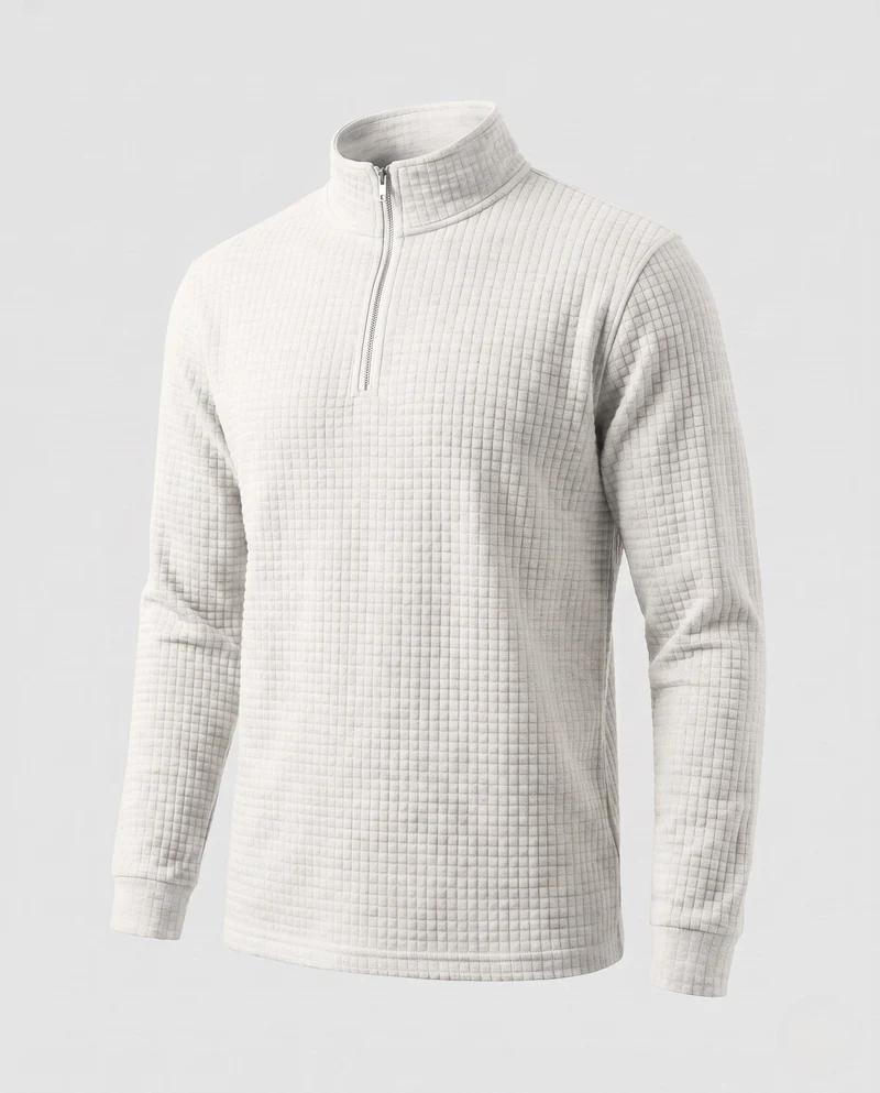 Herren feine Waffelstrick Halb-Reißverschluss mit Stehkragen und urbanem Slim Fit Nord Taschen