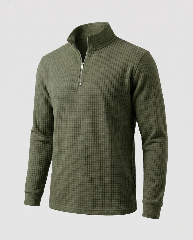 Herren feine Waffelstrick Halb-Reißverschluss mit Stehkragen und urbanem Slim Fit Nord Taschen