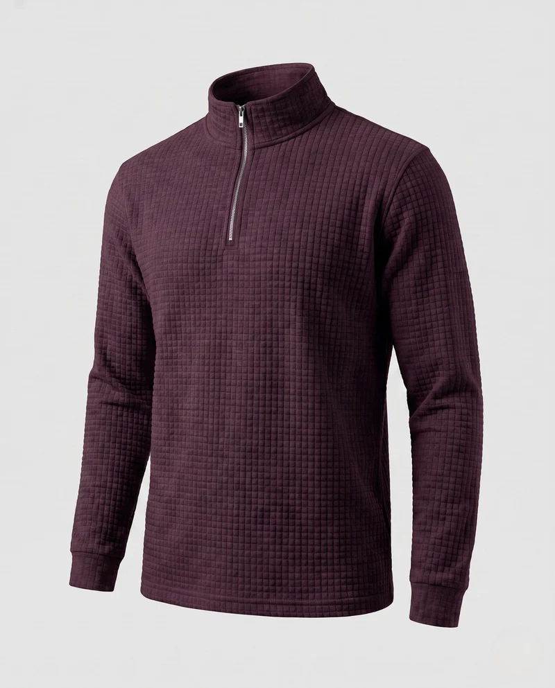 Herren feine Waffelstrick Halb-Reißverschluss mit Stehkragen und urbanem Slim Fit Nord Taschen