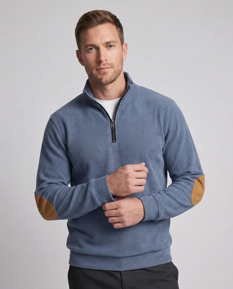 Herren Cordstruktur Halb-Reißverschluss Loungewear Set mit Ellbogenflicken Nord Taschen