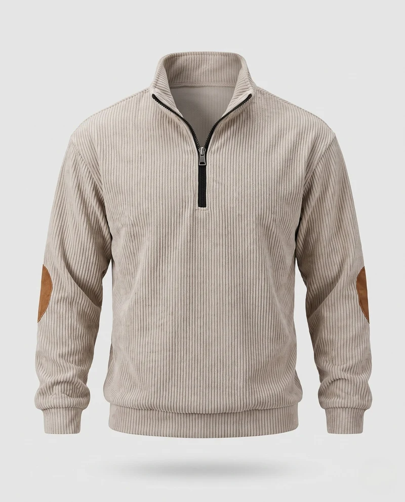 Herren Cordstruktur Halb-Reißverschluss Loungewear Set mit Ellbogenflicken Nord Taschen
