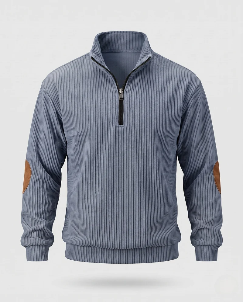Herren Cordstruktur Halb-Reißverschluss Loungewear Set mit Ellbogenflicken Nord Taschen