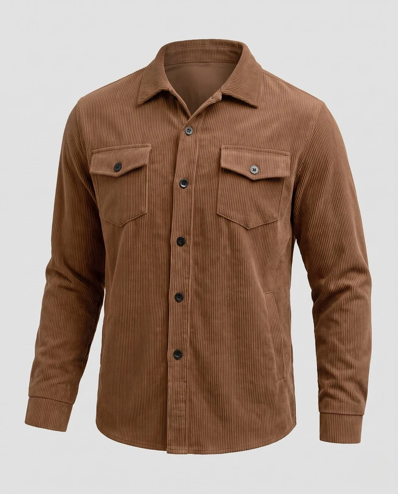 Herren Cord-Übershirt mit Brusttaschen, lockerer Passform und durchgehender Knopfleiste Nord Taschen