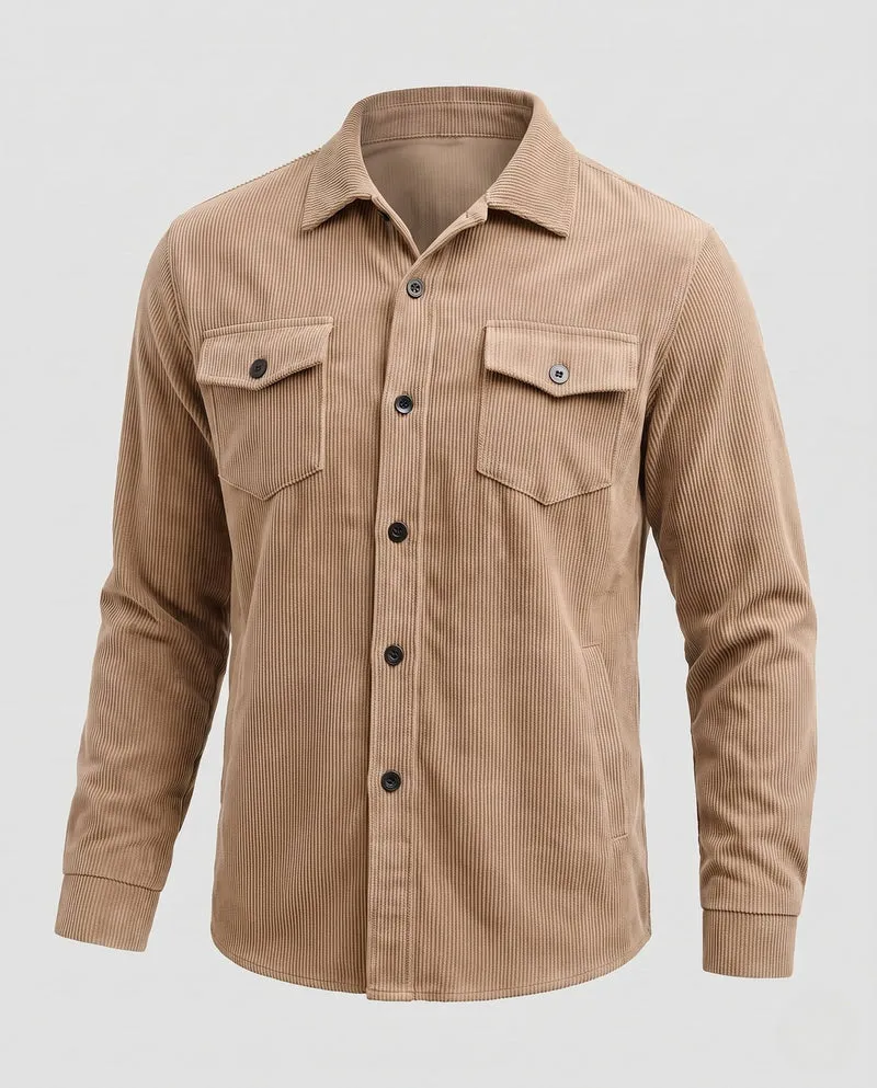 Herren Cord-Übershirt mit Brusttaschen, lockerer Passform und durchgehender Knopfleiste Nord Taschen
