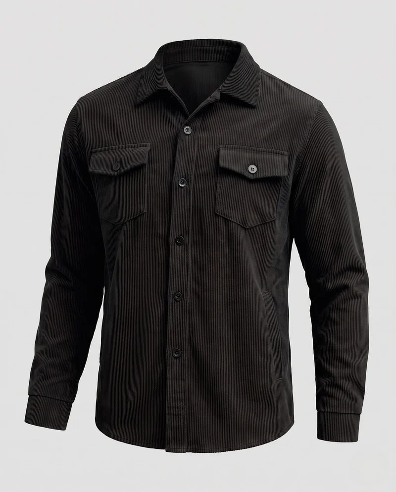 Herren Cord-Übershirt mit Brusttaschen, lockerer Passform und durchgehender Knopfleiste Nord Taschen