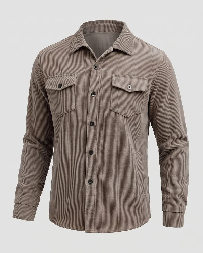 Herren Cord-Übershirt mit Brusttaschen, lockerer Passform und durchgehender Knopfleiste Nord Taschen