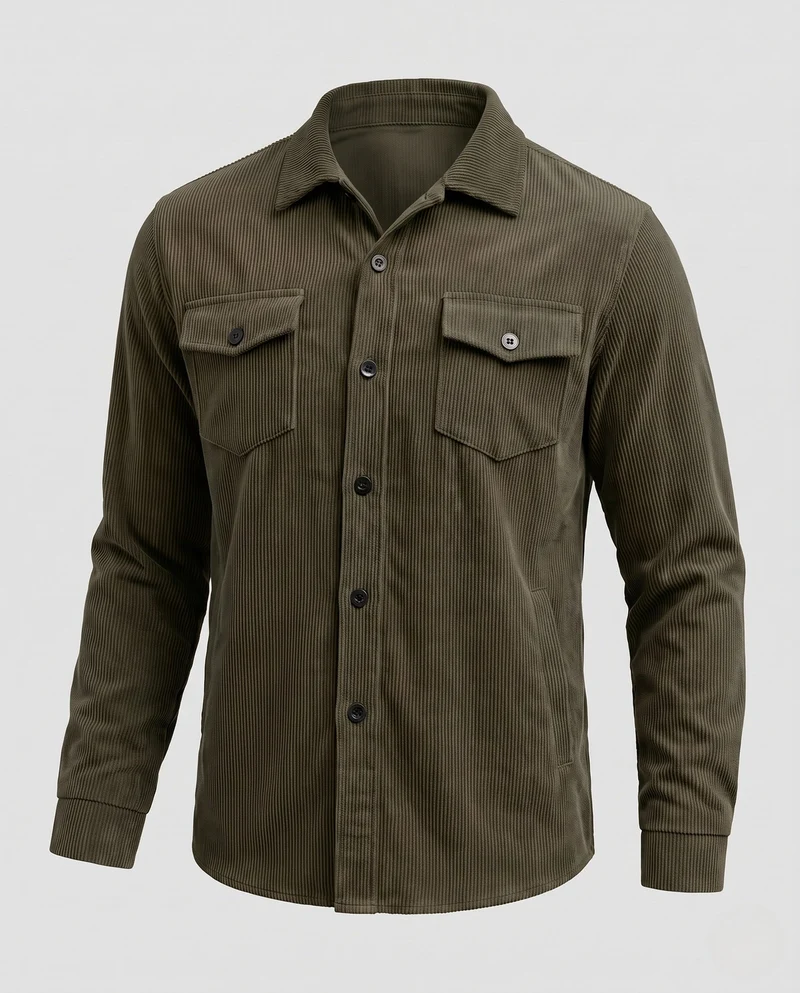 Herren Cord-Übershirt mit Brusttaschen, lockerer Passform und durchgehender Knopfleiste Nord Taschen