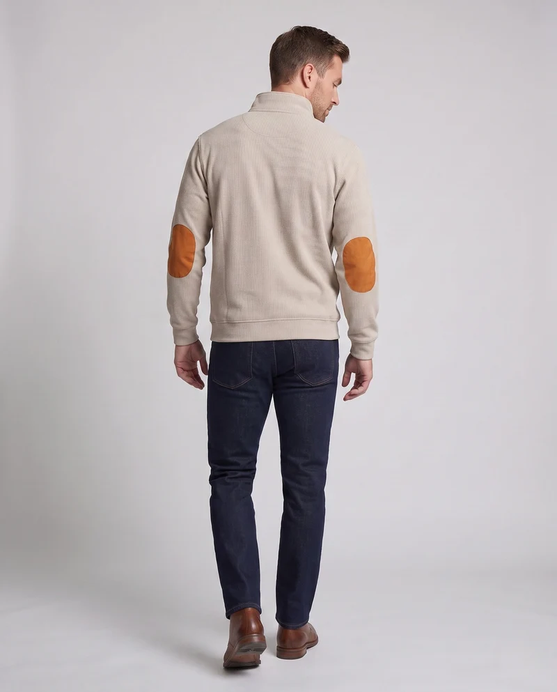 Männlicher Cordpullover mit Stehkragen, Henley-Knopfleiste und Ellbogenpatches Nord Taschen